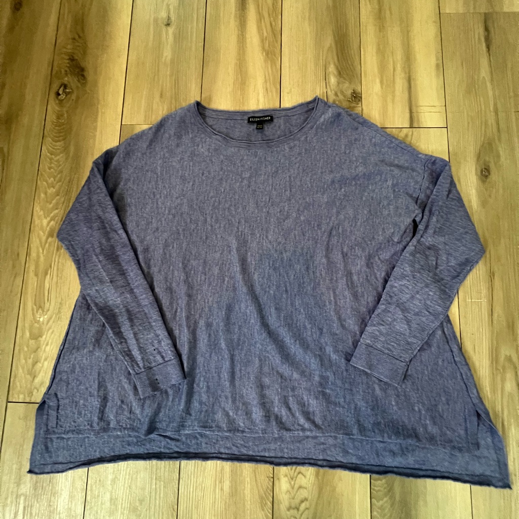 Eileen Fisher Alpaca Wool Blend Knit Top Blue Long Sleeve Sweater Womens Xs